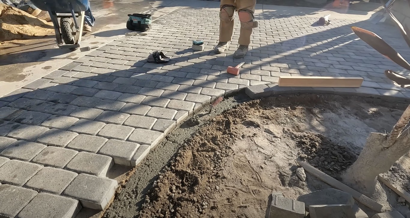 Retaining wall and paver installation in progress in Azusa, CA